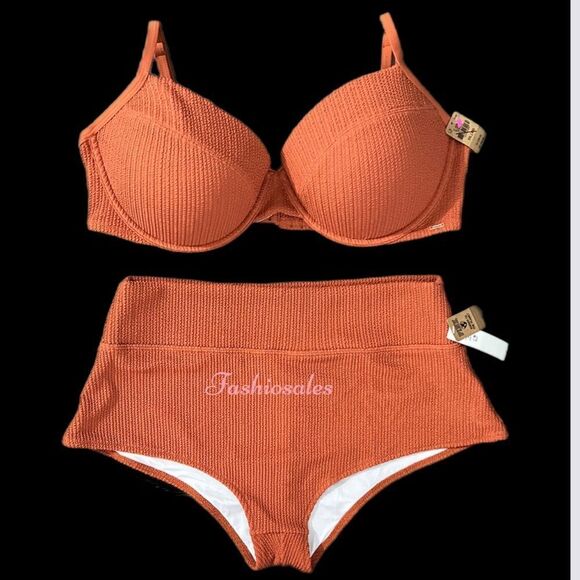 Victorias Secret Pink Swim Crinkle Push Up Padded Bikini Top Shortie Bottom Set - Picture 2 of 5